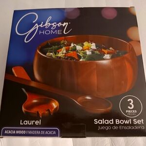 3 PIECE WOODEN SALAD BOWEL FORK & SPOON SET BOXED